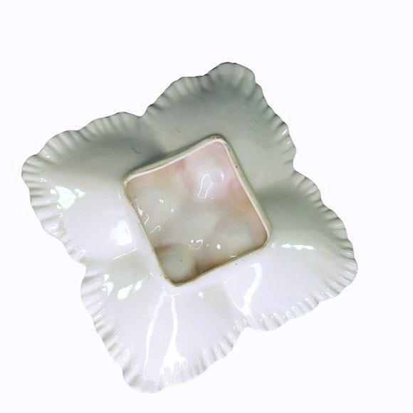 Dish Divided with Handle Pink Opalescent Gold Leaf Accents Collectible Vintage - Picture 7 of 9